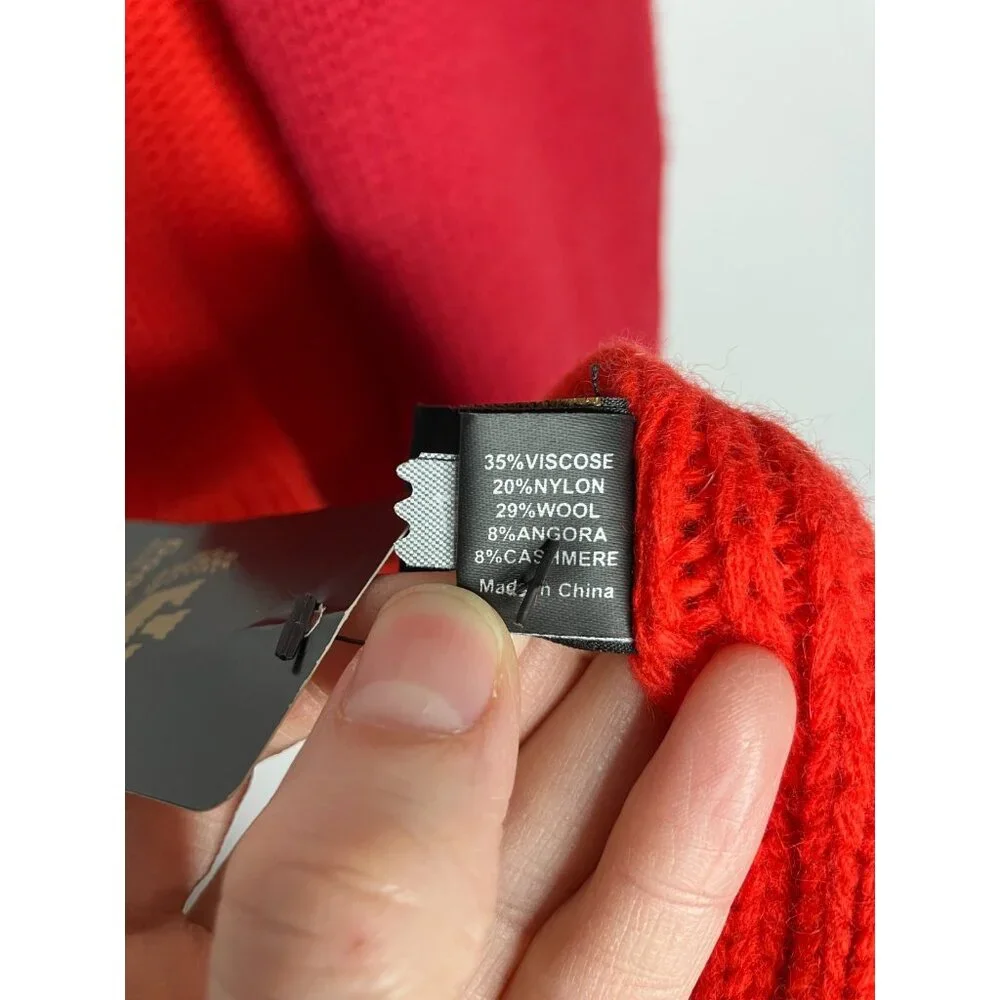 Goorin Bros Wool Cashmere Angora Blend Scarf Half Color Block Red New